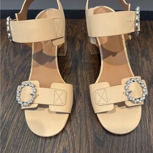 See By Chloe Beige Sandals with Crystal Buckles
